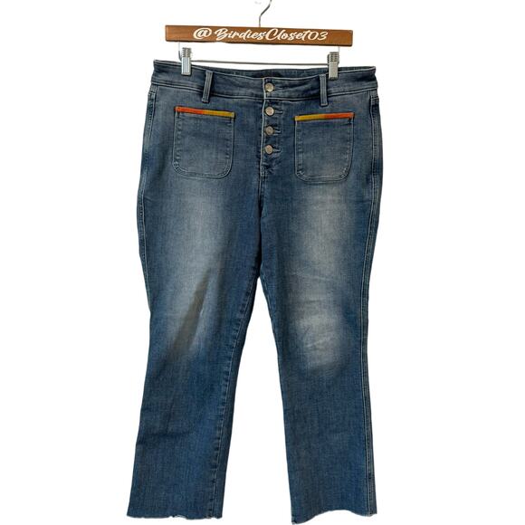 NYDJ Marilyn Straight Clean Horizon Raw Hem Multi Color Pocket Jeans 12 - Picture 3 of 11